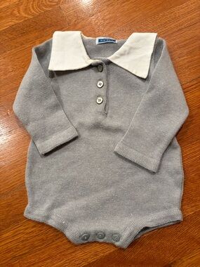 Neutral Taupe Knit Baby One-Piece with Cream Collar